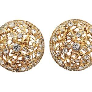 Vintage 1980s Signed Bijoux Cascio Italy Domed Clear Rhinestone Clip Earrings